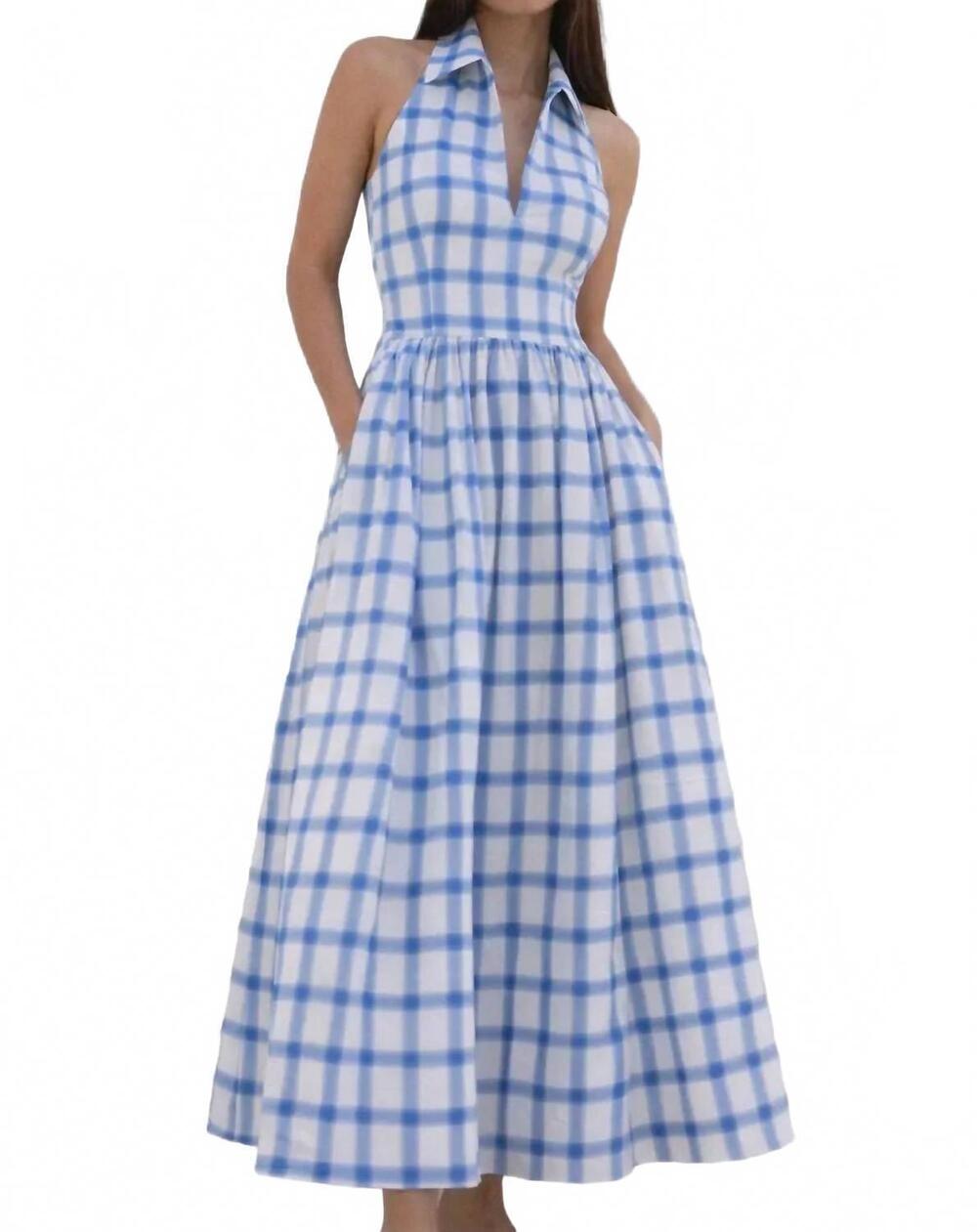 NEW CAROLINE CONSTAS aya collared midi halter dress in periwinkle